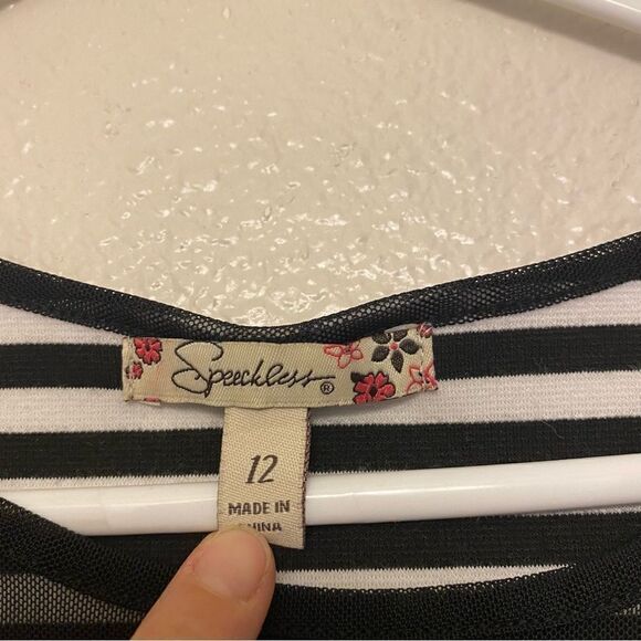 Speechless Girls Black white stripe mesh formal special occasion hi low dress 12 - Picture 11 of 12